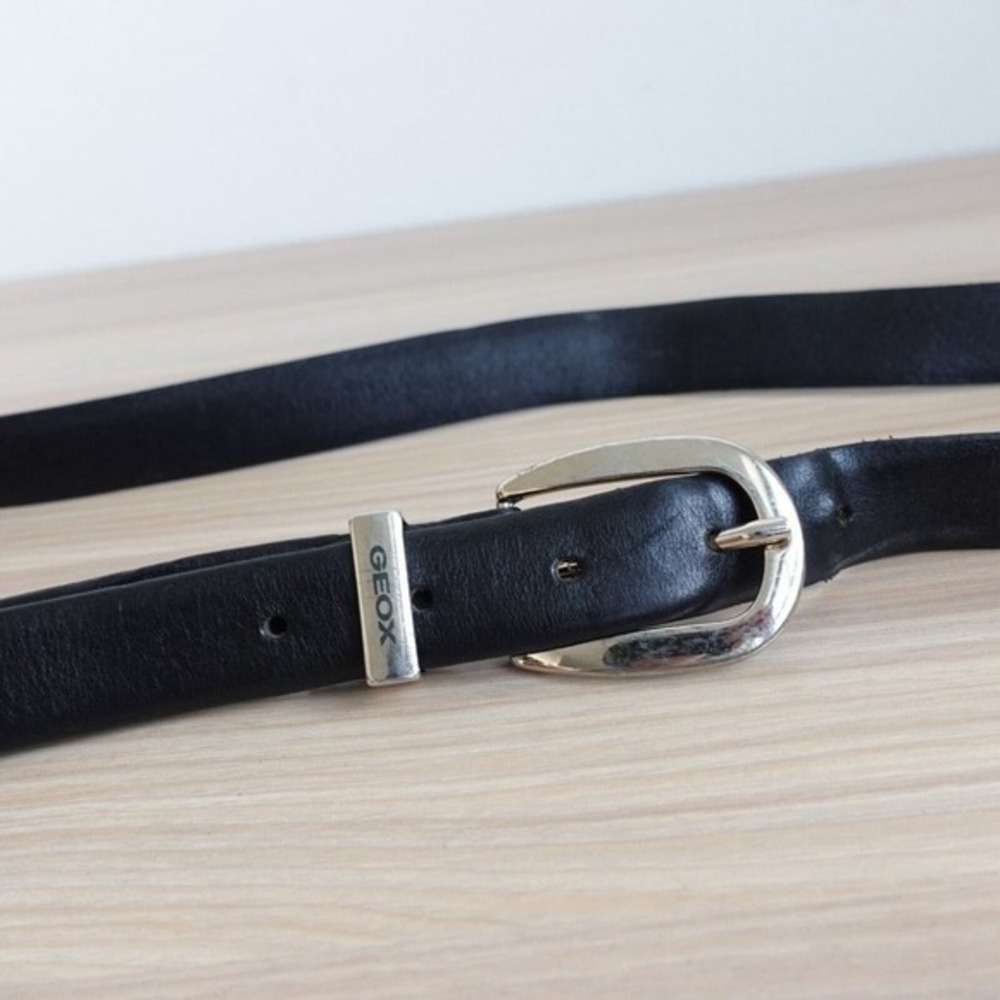 Classic‎ Italian Dress Belt Mens 38 Black Slim Leather GEOX Formal Preppy Office